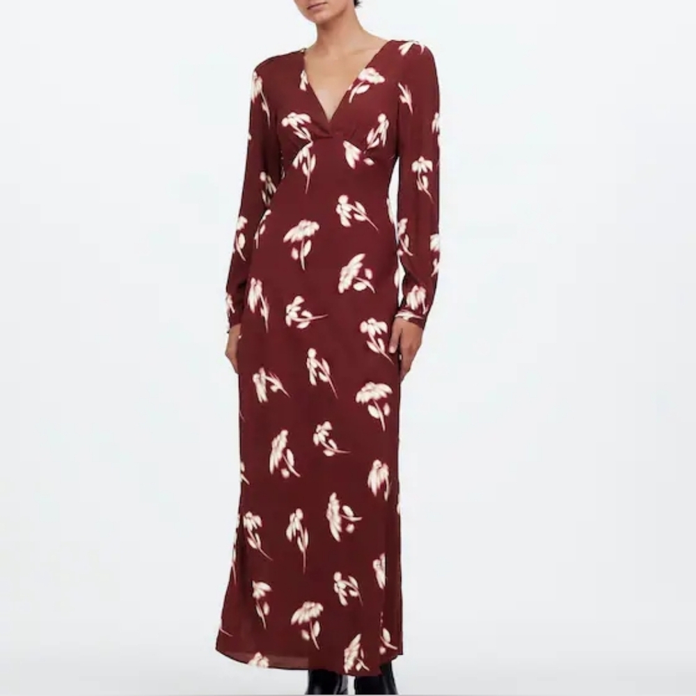 NWT Madewell V-Neck Cuff-Sleeve Maxi Dress in Floral